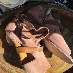 Miz Mooz Pink Suede Sandal-Ankle Boot with Brown Strap